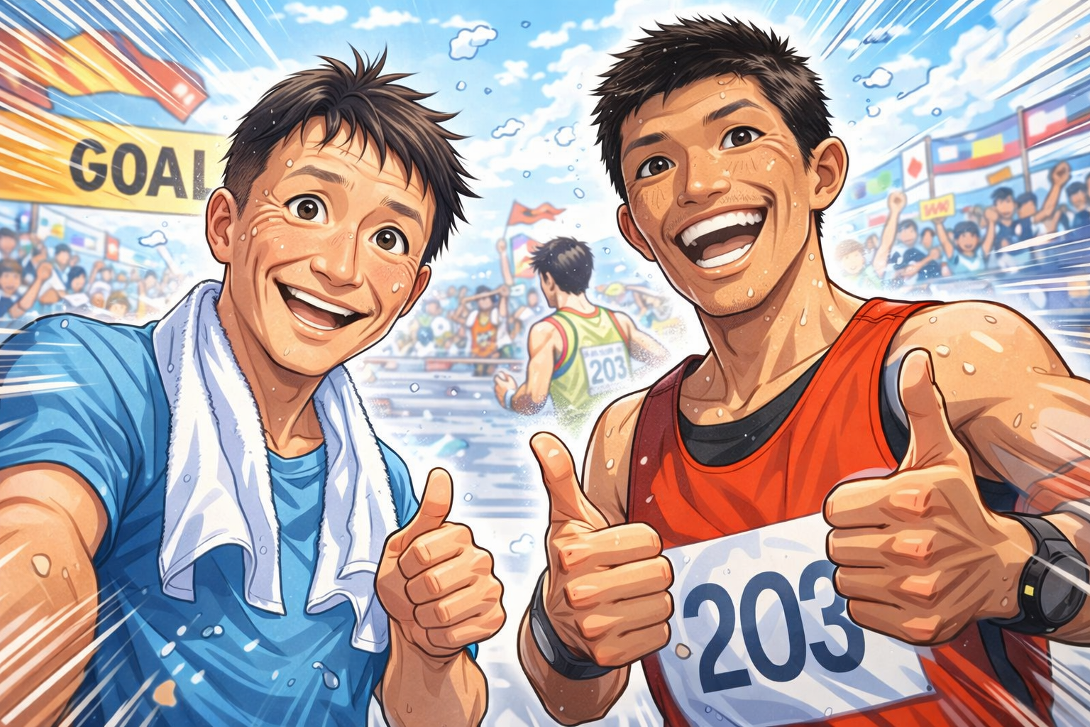 皆さんこんにちは！

本日！毎週身体のケアに来院されているＳさんが来年に開催される全国大会に出場するべく
県予選に参戦！！
５ｋｍの部です！！９時３０分ごろスタート！！

６１歳ですがメチャクチャパワフルで毎週施術をさせてもらっていますが逆に毎回
こちらがいい刺激をいただいています。

負けていられませんね＼(^o^)／

是が非でも代表権を獲得してもらいたいです！
＊ここ最近の大会の走りをみるかぎりトラブルがない限り大丈夫なはず(*´з`)

画像はチャッピーに作成してもらいましたが、なぜか私までランナーに(*'▽')


ちなみに自分は９日後に走り収めの京都グレイトラン（KGR１３０ｋ）に参戦！
ランの総合力を伸ばすとともに２６年のことでも考えながら
２６時間での完走を目指して最終調整中です！

今年もあと１１日！健康に年を越しましょう！！